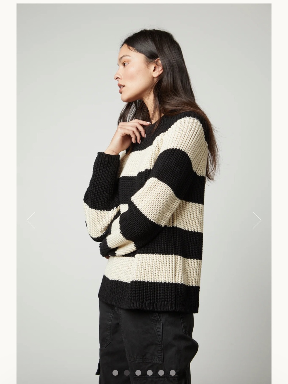 Velvet by Graham & Spencer 100% Cotton Black/Cream Striped Crewneck Sweater (S)